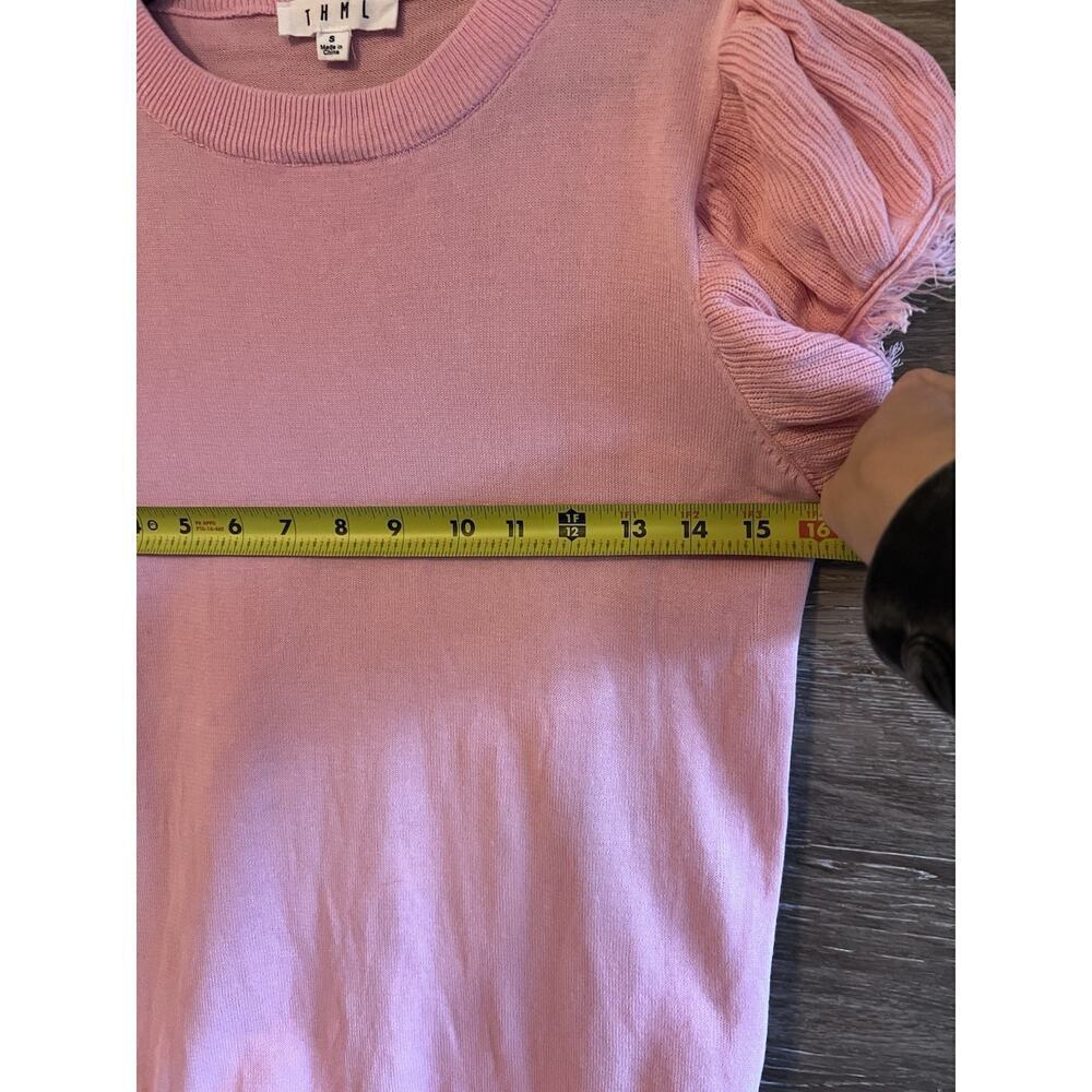 THML Women S Top Tee Shirt Blouse Flutter Raw Hem Sleeve Barbie Pink Preppy Knit - Picture 5 of 7